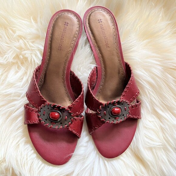 Ladies Naturalizer Dumas Red Leather Sandals Shoes Size 7.5M New Womens Heels - Picture 1 of 9
